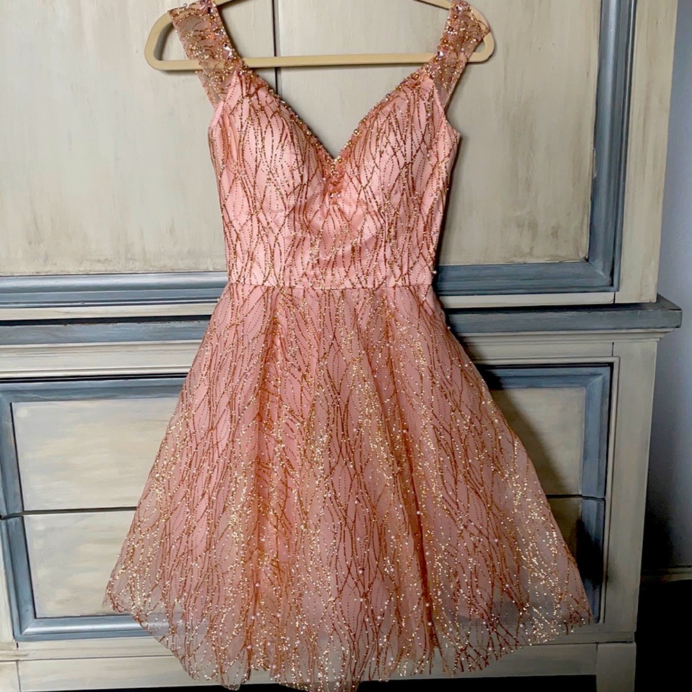 Rose and Gold Mori Lee Short Cocktail Dress